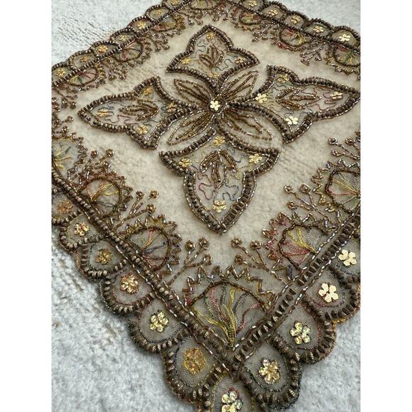Vintage Beaded Embroidered Textile Panel Zardozi Style India Appliqué Art Decor - Picture 3 of 5